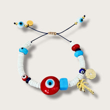 Load image into Gallery viewer, Summer Energy, Always Protected — Palm Tree &amp; Compass Evil Eye Bracelet - Georgina Nicol
