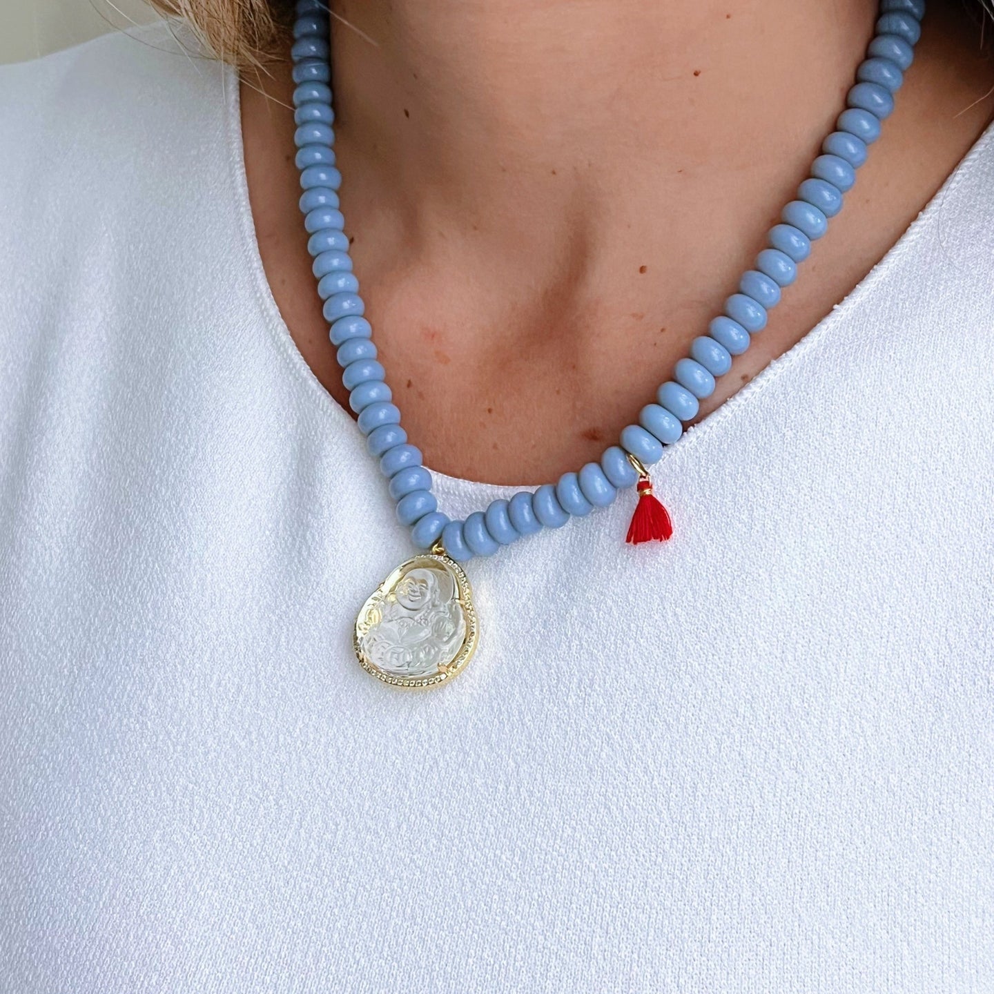 Symbol of Clarity & Prosperity - Clear Buddha Bead Necklace - Georgina Nicol