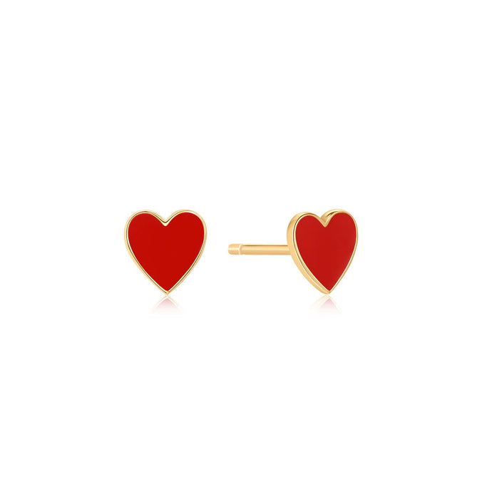 Symbol of Love & Passion - 14K Gold Red Heart Stud Earrings - Georgina Nicol