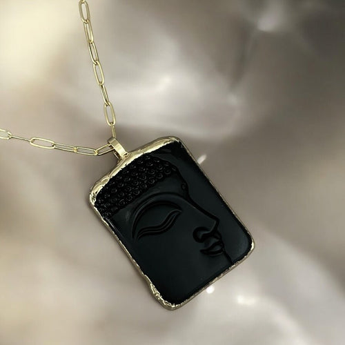 Symbol of Prosperity & Harmony – Black Buddha Paperclip Chain Necklace - Georgina Nicol