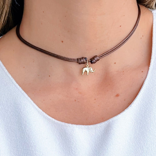 Symbol of Strength & Luck - 14k Solid Gold Elephant Cord Necklace - Georgina Nicol