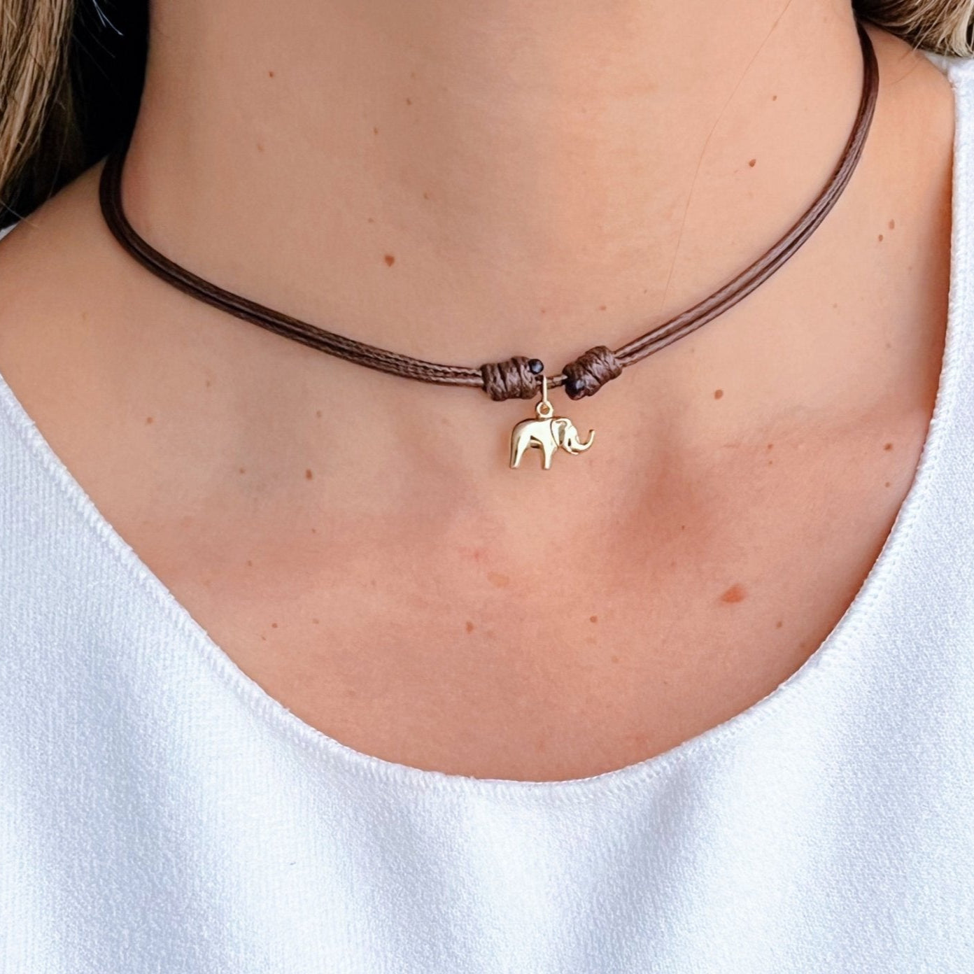 Symbol of Strength & Luck - 14k Solid Gold Elephant Cord Necklace - Georgina Nicol