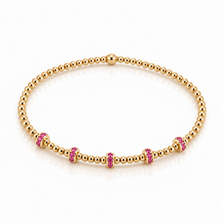 Tiny Gold Bead Bracelet with Ruby CZ Spacers - Georgina Nicol