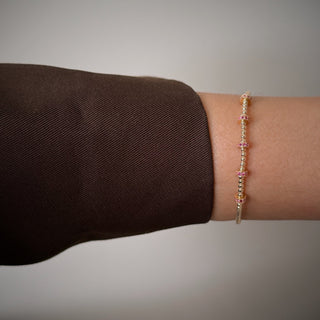 Tiny Gold Bead Bracelet with Ruby CZ Spacers - Georgina Nicol