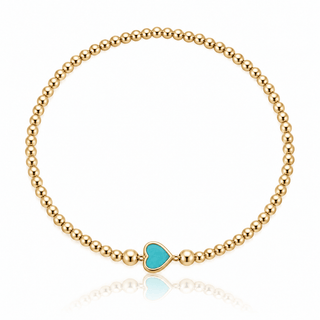 Tiny Turquoise Heart Gold Beaded Bracelet 2mm - Georgina Nicol