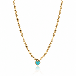 Tiny Turquoise Heart Gold Beaded Necklace - Georgina Nicol