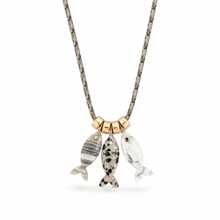 Multi Gemstone Fish Adjustable Cord Necklace Gold Vermeil 