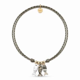 Multi Gemstone Fish Adjustable Cord Necklace Gold Vermeil 