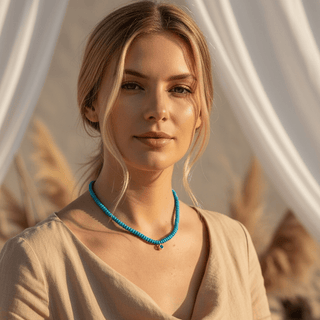 Turquoise Beaded Necklace with Emerald CZ - Georgina Nicol