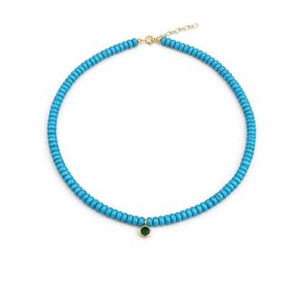 Turquoise Beaded Necklace with Emerald CZ - Georgina Nicol