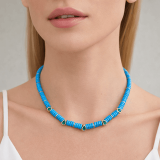 Turquoise Beaded Necklace with Emerald CZ Drops - Georgina Nicol