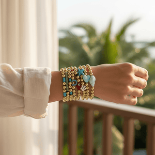 Turquoise CZ Bar Gold Beaded Bracelet - Georgina Nicol