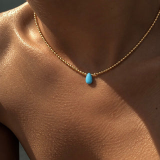 Turquoise Drop Gold Beaded Necklace - Georgina Nicol
