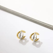 Load image into Gallery viewer, Side view of Two-tone Criss Cross Earrings, blending contemporary style and durability.
