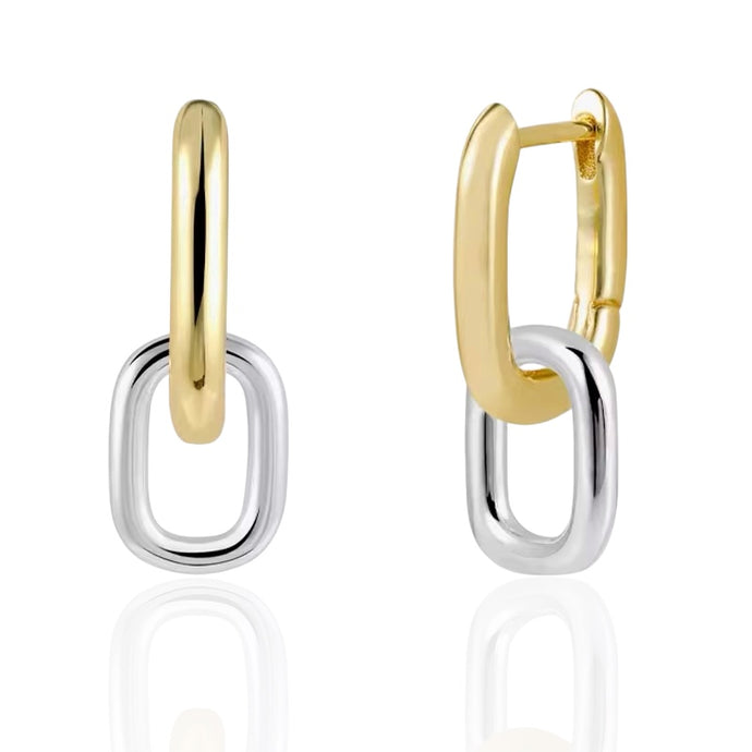 Close-up of Two Tone Link Hoop Earrings showcasing gold and silver links.
File Name: two-tone-link-hoop-earrings-close-up