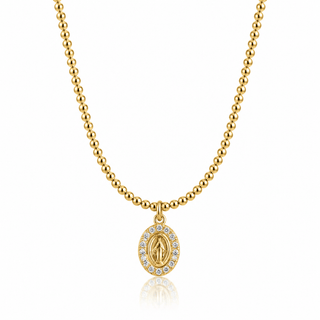 Virgin Mary CZ Gold Beaded Necklace - Georgina Nicol