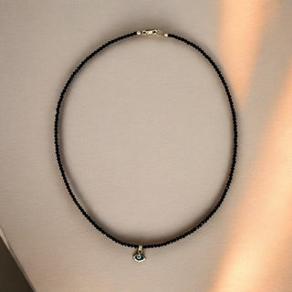 Warding Off Negativity - Black Spinel Necklace with 14K Solid Gold Evil Eye - Georgina Nicol