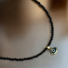 Load image into Gallery viewer, Warding Off Negativity - Black Spinel Necklace with 14K Solid Gold Evil Eye - Georgina Nicol
