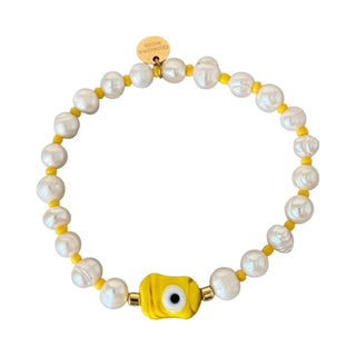 Yellow Murano Glass Evil Eye Freshwater Pearl Bracelet - Georgina Nicol