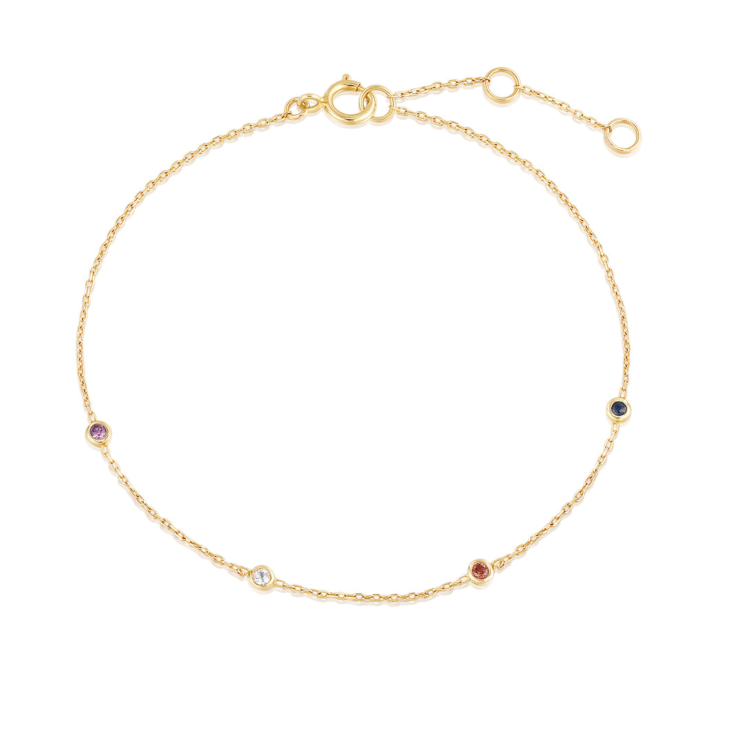 14k Solid Gold Colorful Gemstone Chain Bracelet, Topaz, Sapphire