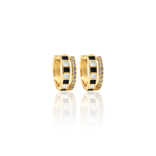 Load image into Gallery viewer, Black &amp; White Checkered Hoop Earrings With Cubic Zirconia For Women

