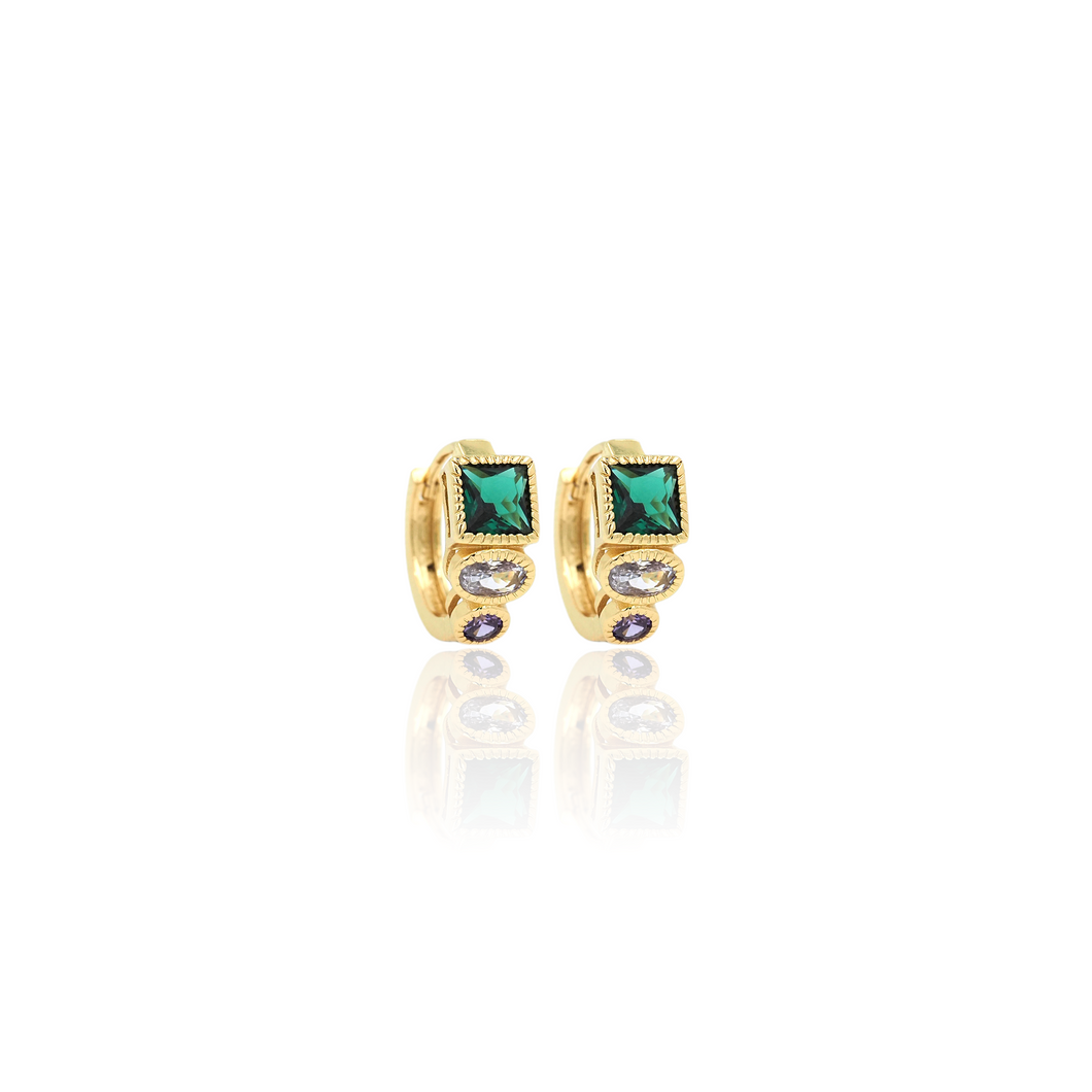 Geometric Emerald Hoop Earrings
