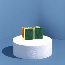 Load image into Gallery viewer, Square Green Enamel Earrings

