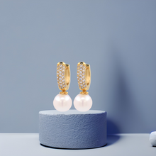 Load image into Gallery viewer, Cz Pearl Hoop Earrings
