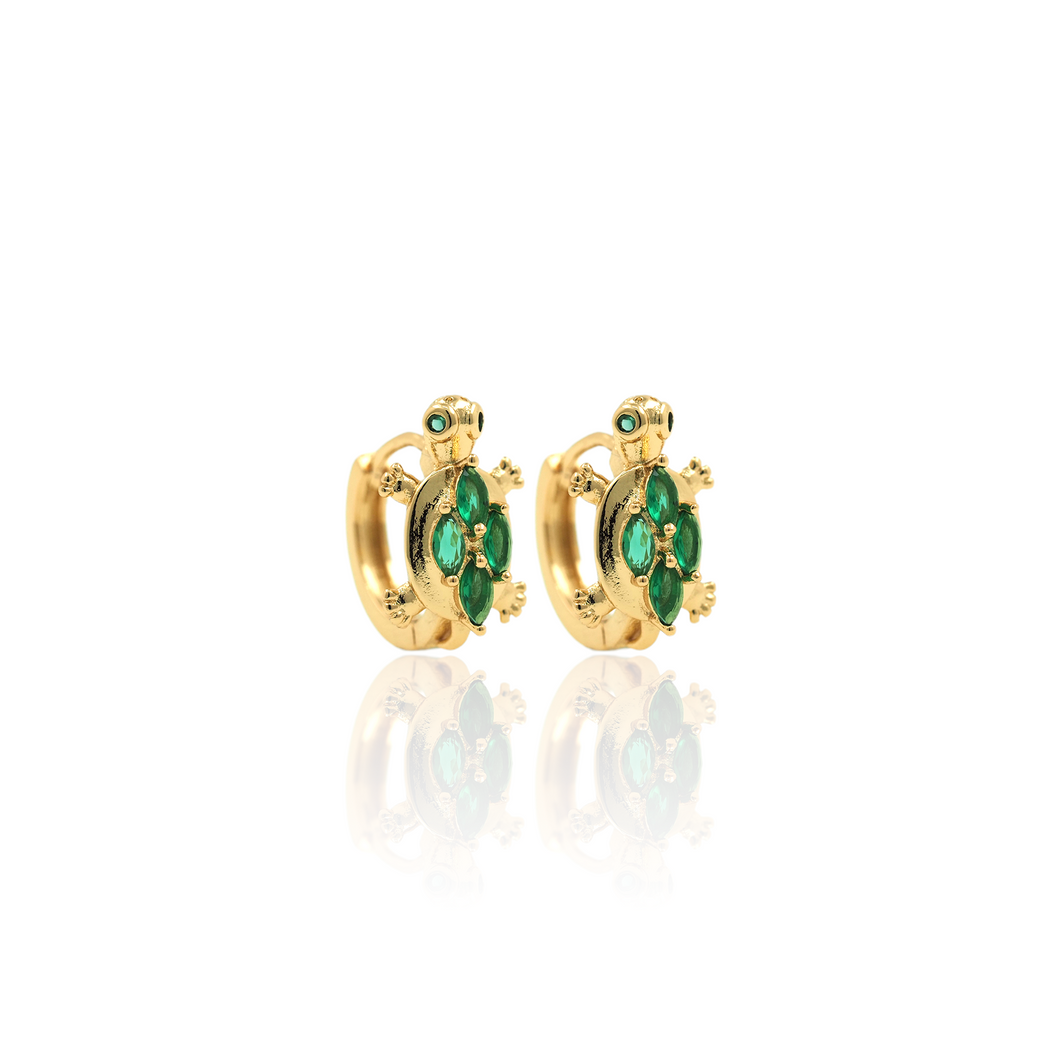 Emerald Turtle Hoop Earrings Gold, Tortoise Jewelry, Summer Accessorie