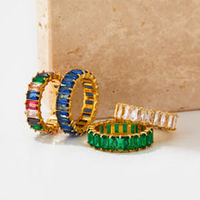 Load image into Gallery viewer,  Rectangular Cut CZ Band Ring, Green, Blue, Clear, Colorful, Gold
