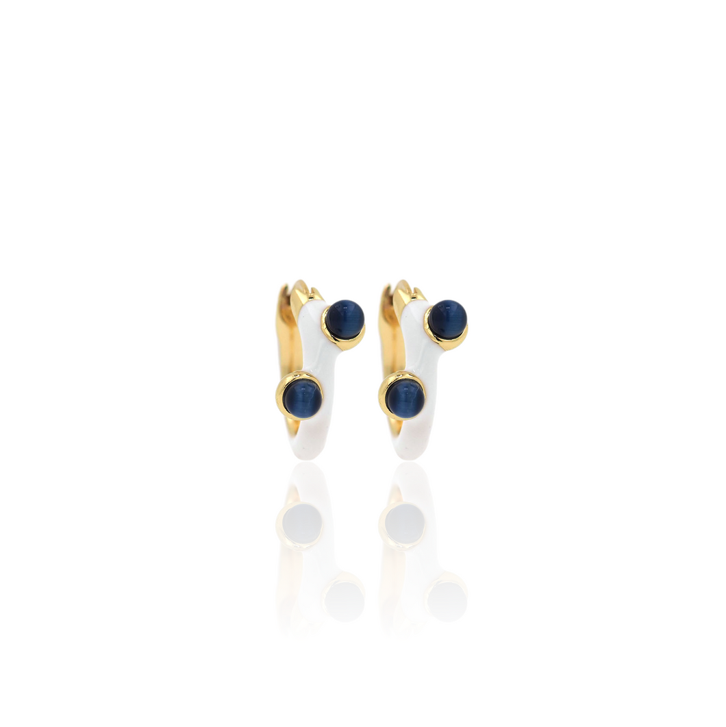 Enamel Lapis Lazuli Hoop Earrings, White Enamel Hoops, Trendy