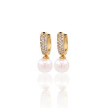 Load image into Gallery viewer, Cz Pearl Hoop Earrings
