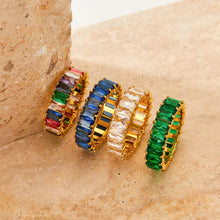 Load image into Gallery viewer,  Rectangular Cut CZ Band Ring, Green, Blue, Clear, Colorful, Gold
