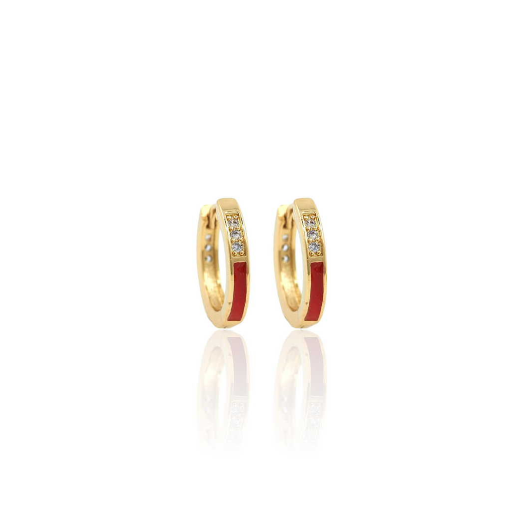 Cz Red Enamel Hoop Earrings