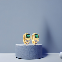 Load image into Gallery viewer, Geometric Emerald Hoop Earrings
