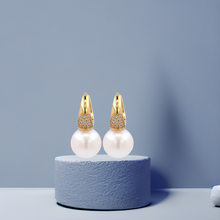 Load image into Gallery viewer, Cz Pearl Hoop Earrings
