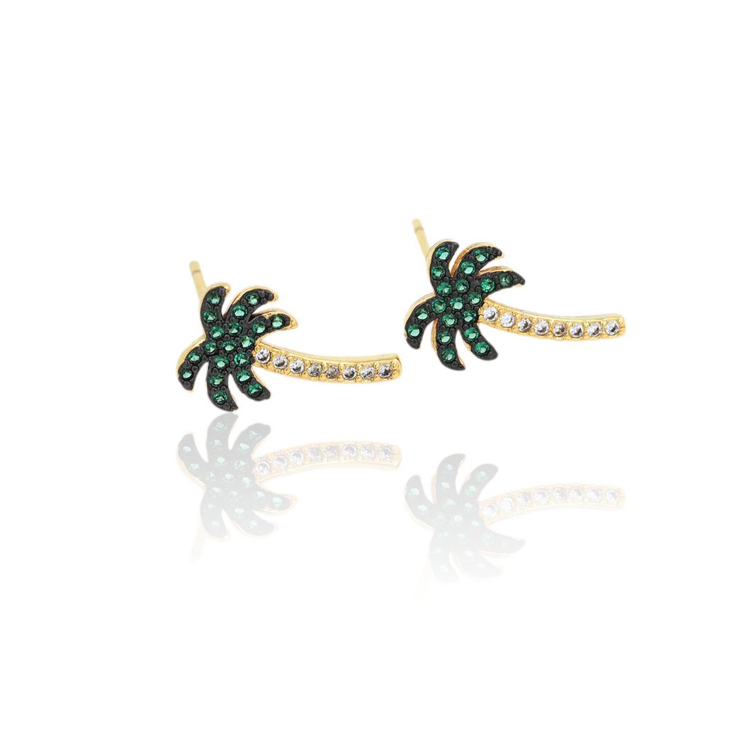 Cz Palm Tree Stud Earrings