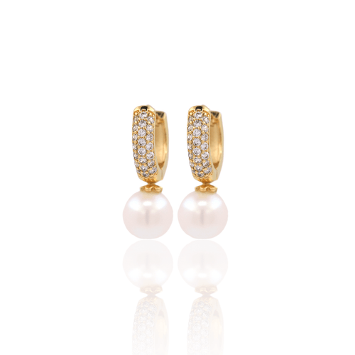 Small Cz Pearl Hoop Earrings - Georgina Nicol