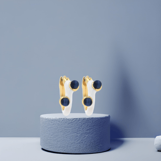 White Enamel Lapis Lazuli Hoop Earrings - Georgina Nicol